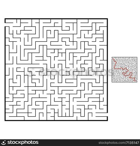 Abstract square maze. Game for kids. Puzzle for children. Labyrinth conundrum. Black flat vector illustration isolated on white background. With answer. Abstract square maze. Game for kids. Puzzle for children. Labyrinth conundrum. Black flat vector illustration isolated on white background. With answer.