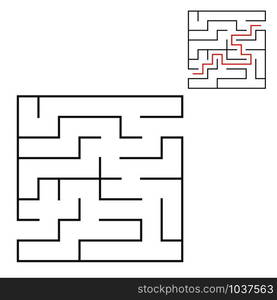 Abstract square maze. Game for kids. Puzzle for children. One entrance, one exit. Labyrinth conundrum. Flat vector illustration isolated on white background. With answer. Abstract square maze. Game for kids. Puzzle for children. One entrance, one exit. Labyrinth conundrum. Flat vector illustration isolated on white background. With answer.