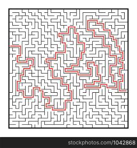 Abstract square maze. Game for kids. Puzzle for children. One entrance, one exit. Labyrinth conundrum. Flat vector illustration isolated on white background. With answer. Abstract square maze. Game for kids. Puzzle for children. One entrance, one exit. Labyrinth conundrum. Flat vector illustration isolated on white background. With answer.