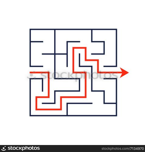 Abstract square maze. Game for kids. Puzzle for children. One entrance, one exit. Labyrinth conundrum. Flat vector illustration isolated on white background. With answer. Abstract square maze. Game for kids. Puzzle for children. One entrance, one exit. Labyrinth conundrum. Flat vector illustration isolated on white background. With answer.