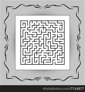 Abstract square maze in vintage frame. Game for kids. Puzzle for children. One entrances, one exit. Labyrinth conundrum. Flat vector illustration.