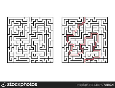 Abstract square maze. Simple flat vector illustration isolated on white background. With the answer. Abstract square maze. Simple flat vector illustration isolated on white background. With the answer.