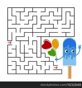 Abstract square maze with a cute color cartoon character. Funny ice cream. An interesting and useful game for children. Simple flat vector illustration isolated on white background. Abstract square maze with a cute color cartoon character. Funny ice cream. An interesting and useful game for children. Simple flat vector illustration isolated on white background.