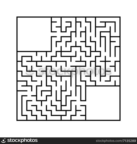 Abstract square maze with entrance and exit. An interesting and useful game for children. Simple flat vector illustration isolated on white background. With a place for your drawings. Abstract square maze with entrance and exit. An interesting and useful game for children. Simple flat vector illustration isolated on white background. With a place for your drawings.