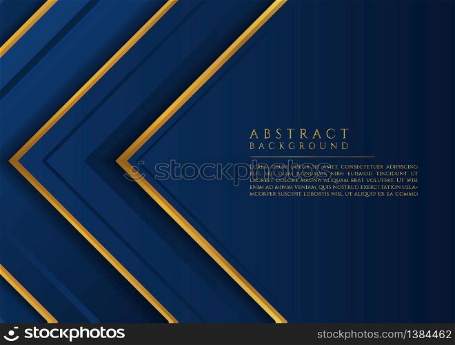 Abstract square overlap layer wave shape luxury gold style blue color tone. vector illustration.