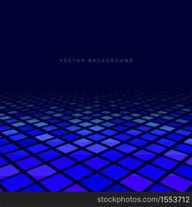 Abstract square perspective pattern on dark blue background. Technology concept. Vector illustration