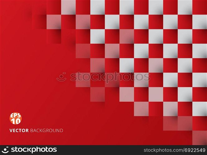 Abstract square red and white geometric pattern background with copy space. Chessboard. Vector illustration