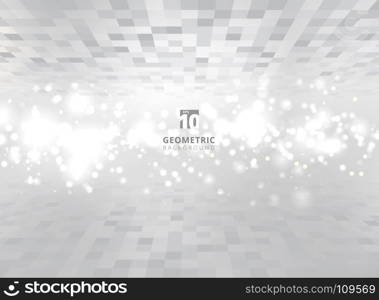 Abstract squares geometric gray and white perspective background with blurred soft focus bokeh. Pixel, Grid, Mosaic. Vector illustration