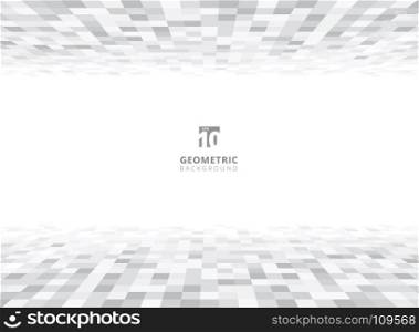 Abstract squares geometric gray and white perspective background with copy space. Pixel, Grid, Mosaic. Vector illustration