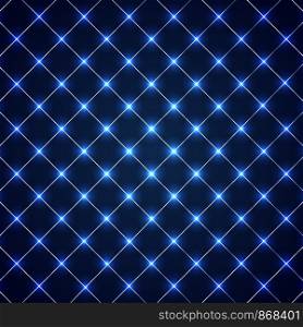Abstract squares lines grid pattern with circles laser light on blue background technology concept. Geometric template design for cover brochure, banner web, presentation, etc. Vector illustration