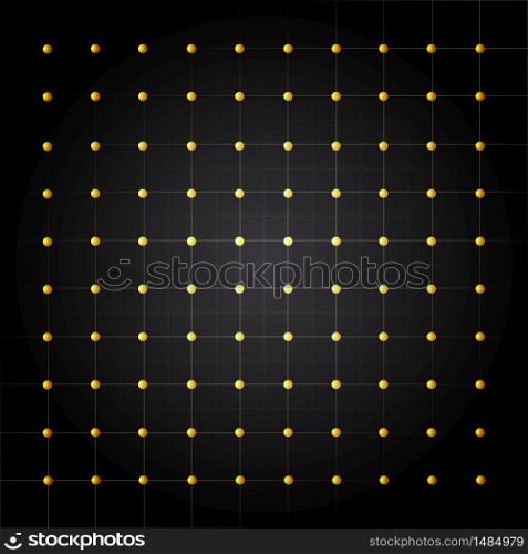 Abstract squares lines grid pattern with golden circles on dark background. Luxury concept design. Vector illustration