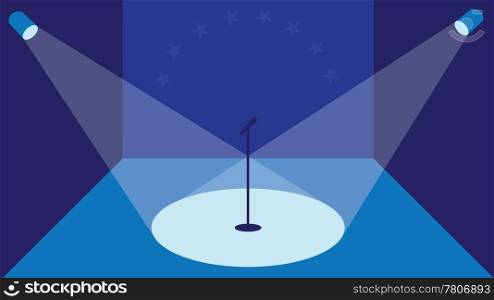 Abstract Stage with microphone and spotlights, vector illustration.