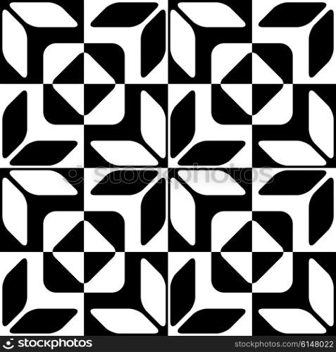 Abstract Star and Square Pattern. Seamless Checkered Background. Regular Black and White Texture