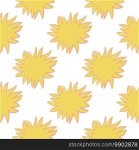 Abstract stars doodle isolated seamless creative pattern. Sunshine yellow ornament on white background. Perfect for fabric design, textile print, wrapping, cover. Vector illustration.. Abstract stars doodle isolated seamless creative pattern. Sunshine yellow ornament on white background.