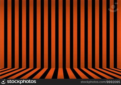 Abstract stripe background. Halloween wall design. Striped room in orange and black. Vector illustration.