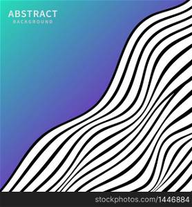 Abstract striped black and white curved line stripe wave on blue gradient background. Vector illustration