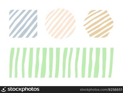 Abstract striped geometric shapes icon set. Doodle hand drawn design elements.