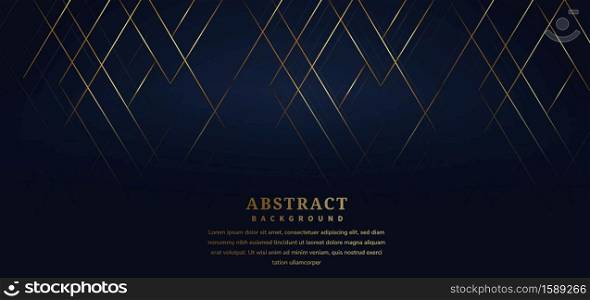 Abstract striped lines gold color on dark blue background. Luxury style. You can use for ad, poster, template, business presentation. Vector illustration