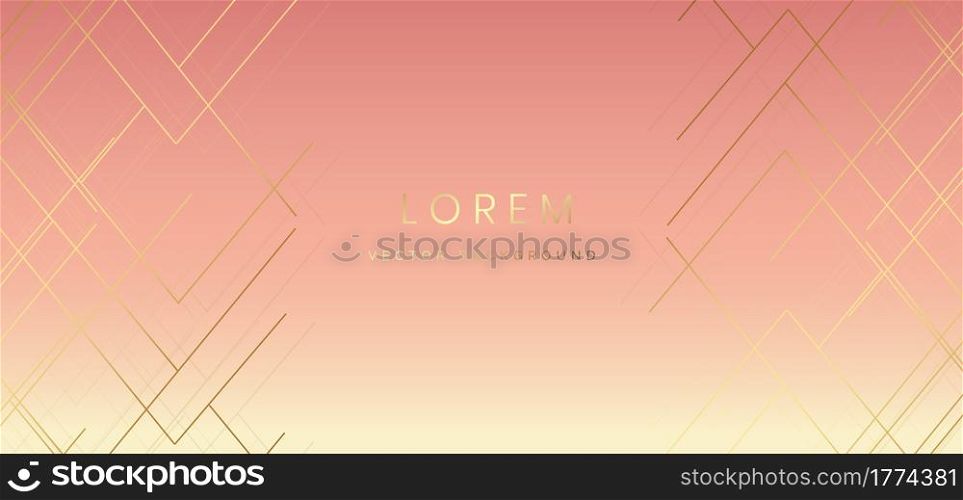 Abstract striped lines gold color on soft pink background. Luxury style. Vector illustration