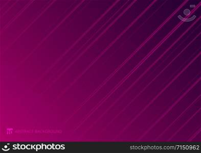 Abstract striped neon line diagonal glowing pink and purple gradient background. Vector illustration