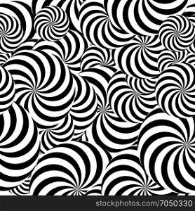 Abstract Striped Seamless Pattern Background. Spiral Vortex Phenomenon. Black And White Hypnosis, Rays. Optical Art Illustration. Abstract Striped Seamless Pattern Background. Spiral Vortex Phenomenon. Black And White Hypnosis, Rays. Optical Art