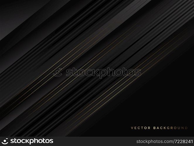 Abstract stripes black and golden lines diagonal overlap on black background. Luxury style. Vector illustration