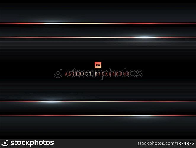 Abstract stripes black metallic with contrast red line background and texture. Vector illustration