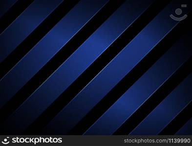 Abstract stripes geometric diagonal lines blue color with lighting on black background. Vector illustration