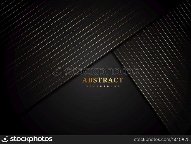 Abstract stripes golden lines diagonal overlap on black background. Luxury stryle. Vector illustration
