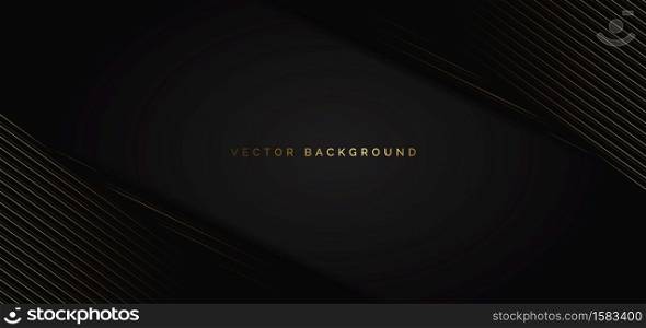 Abstract stripes golden lines diagonal overlap on black background. Luxury style. Vector illustration