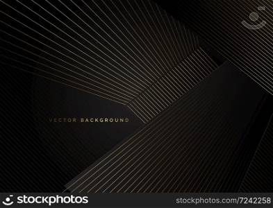 Abstract stripes golden lines diagonal overlap on black background. Luxury style. Vector illustration