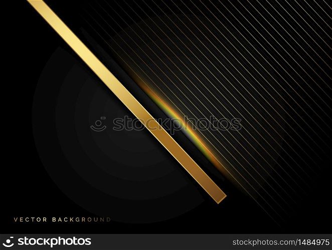 Abstract stripes golden lines diagonal overlap with light effect with copy space for text on black background. Luxury style. Vector illustration