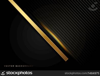 Abstract stripes golden lines diagonal overlap with light effect with copy space for text on black background. Luxury style. Vector illustration