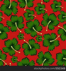 Abstract style lime tropic flowers hibiscus seamless vector pattern living coral background. Spring summer cool bright wallpaper