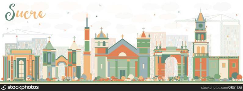 Abstract Sucre Skyline with Color Buildings. Vector Illustration. Business Travel and Tourism Concept with Historic Architecture. Image for Presentation Banner Placard and Web Site.