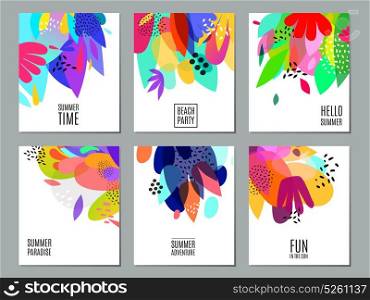 Abstract Summer Advertisement Banners Collection Poster. Summer time events and actions advertisement 6 bright colorful abstract white backgrounds banners collection isolated vector illustration