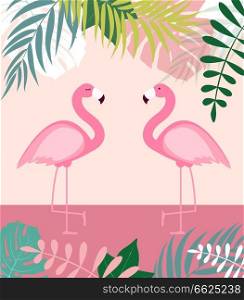 Abstract Summer Background with Palm Leaves and Flamingo. Vector Illustration EPS10. Abstract Summer Background with Palm Leaves and Flamingo. Vector Illustration