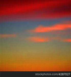Abstract summer dawn background with halftone overlay