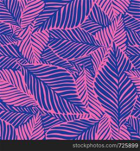 Abstract summer nature jungle print. Exotic plant. Tropical pattern, palm leaves seamless vector floral background.. Abstract tropical pattern, palm leaves seamless floral background.