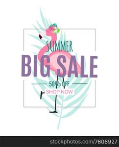 Abstract Summer Sale Background with Palm Leaves and Flamingo. Vector Illustration EPS10. Abstract Summer Sale Background with Palm Leaves and Flamingo. Vector Illustration