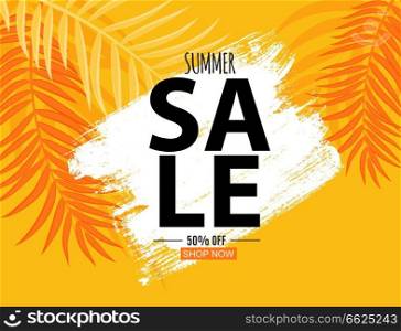 Abstract Summer Sale Background with  Palm Leaves. Vector Illustration EPS10. Abstract Summer Sale Background with  Palm Leaves. Vector Illustration
