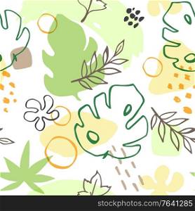 Abstract summer seamless pattern with green leaves. Vector background