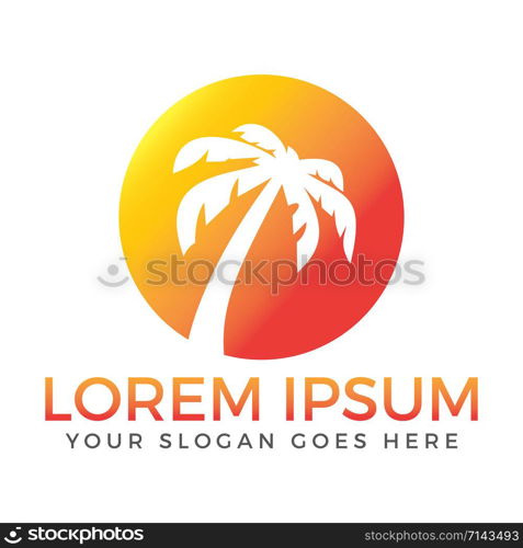 Abstract sun and palm tree vector logo design. Travel, Tourism and vacation and holidays vector logo design.