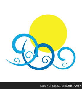 abstract sun and sea waves as summer time icon flat design vector illustration