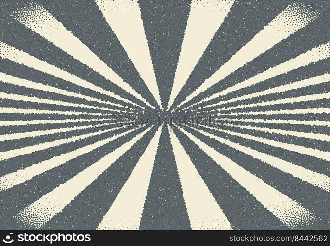 Abstract sun rays with dotwork retro or tattoo style for vintage grungy background