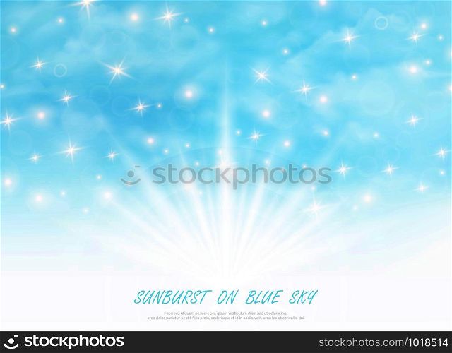 Abstract sunburst on blue sky with glitters decoration background. You can use for ad, poster, artwork, template. illustration vector eps10