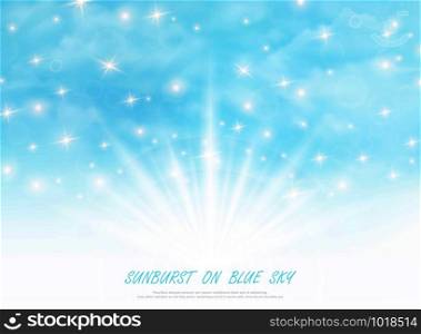Abstract sunburst on blue sky with glitters decoration background. You can use for ad, poster, artwork, template. illustration vector eps10
