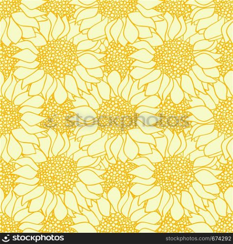 Abstract sunflowers flowers seamless pattern in yellow and white colors. Vector illustration. Abstract sunflowers flowers seamless pattern in yellow and white colors.
