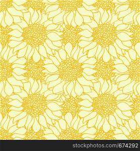 Abstract sunflowers flowers seamless pattern in yellow and white colors. Vector illustration. Abstract sunflowers flowers seamless pattern in yellow and white colors.