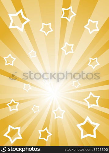 Abstract sunny rays with white stars and stripes.